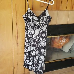 Black and white cotton floral knee length dress